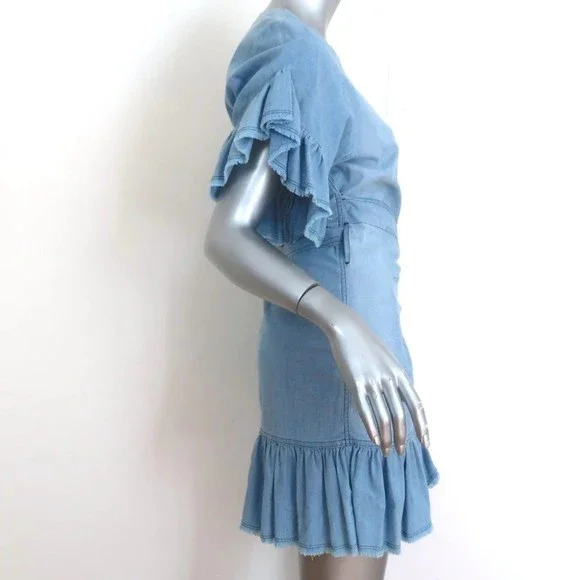 Isabel Marant Etoile Ruffle Wrap Dress Lelicia Chambray Size 34 Short Sleeve - Picture 4 of 9